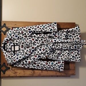 JULES and James Black White Plush Terrycloth Hooded Bathrobe size S/M